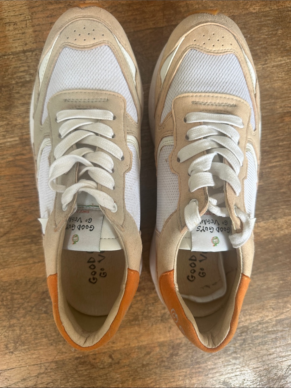 Men's White & Cream Mesh Sneaker with Orange Heel Accent